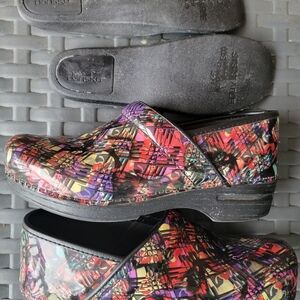 Dansko Multicolor Abstract Print Professional Clogs - Red, Purple & Yellow